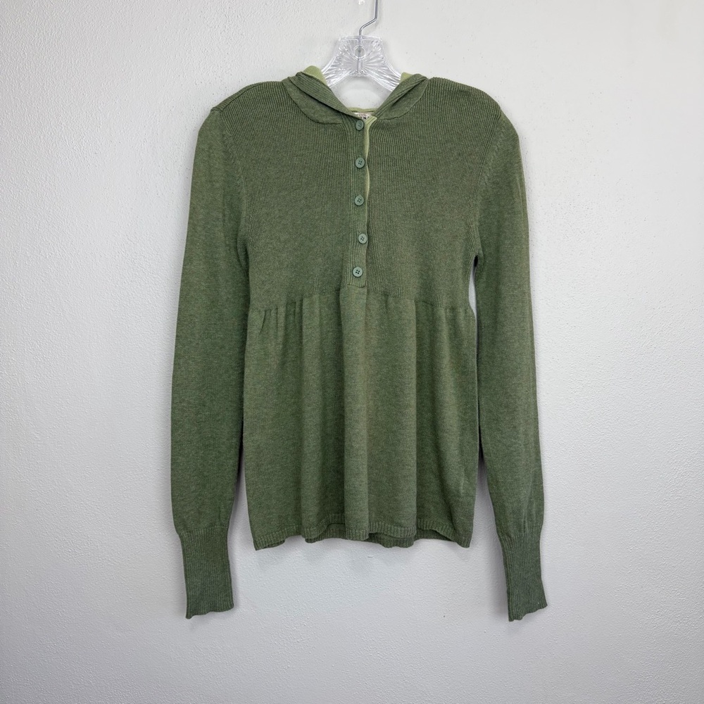 Y2K 2000s Arizona Jean Company Hooded Babydoll Knit Long Sleeve Top Green Size M